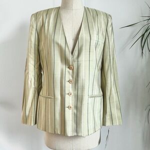 Vintage Rena Rowan Petite Striped‎ Blazer Silk Office Button Front Jacket 10P